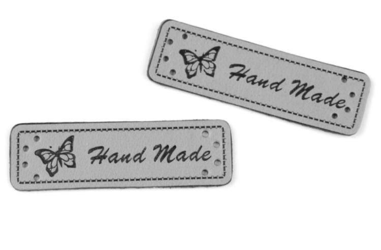 Kunstlederlabel Hand Made grau